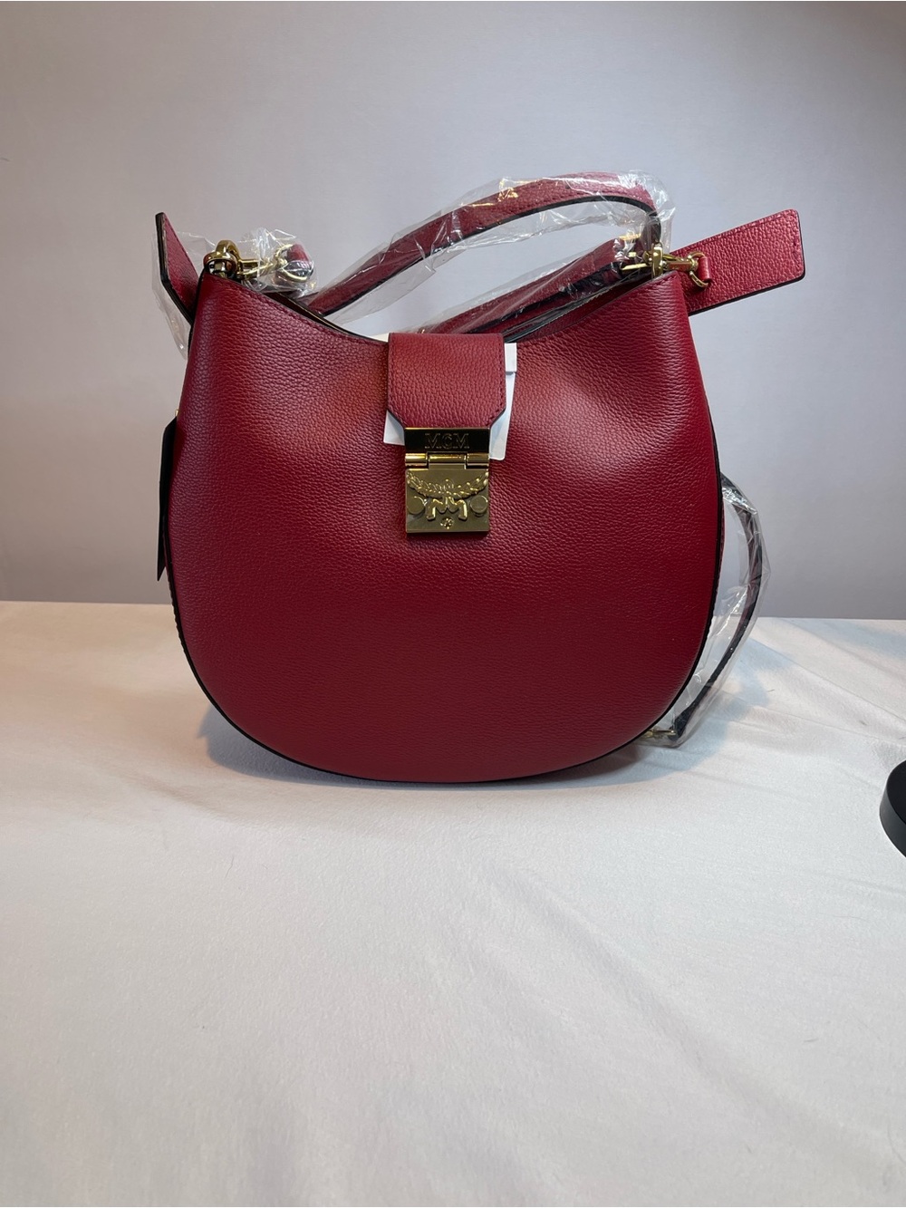 MCM Patricia Shoulder Bag Ruby Red Leather NWT Authenticated